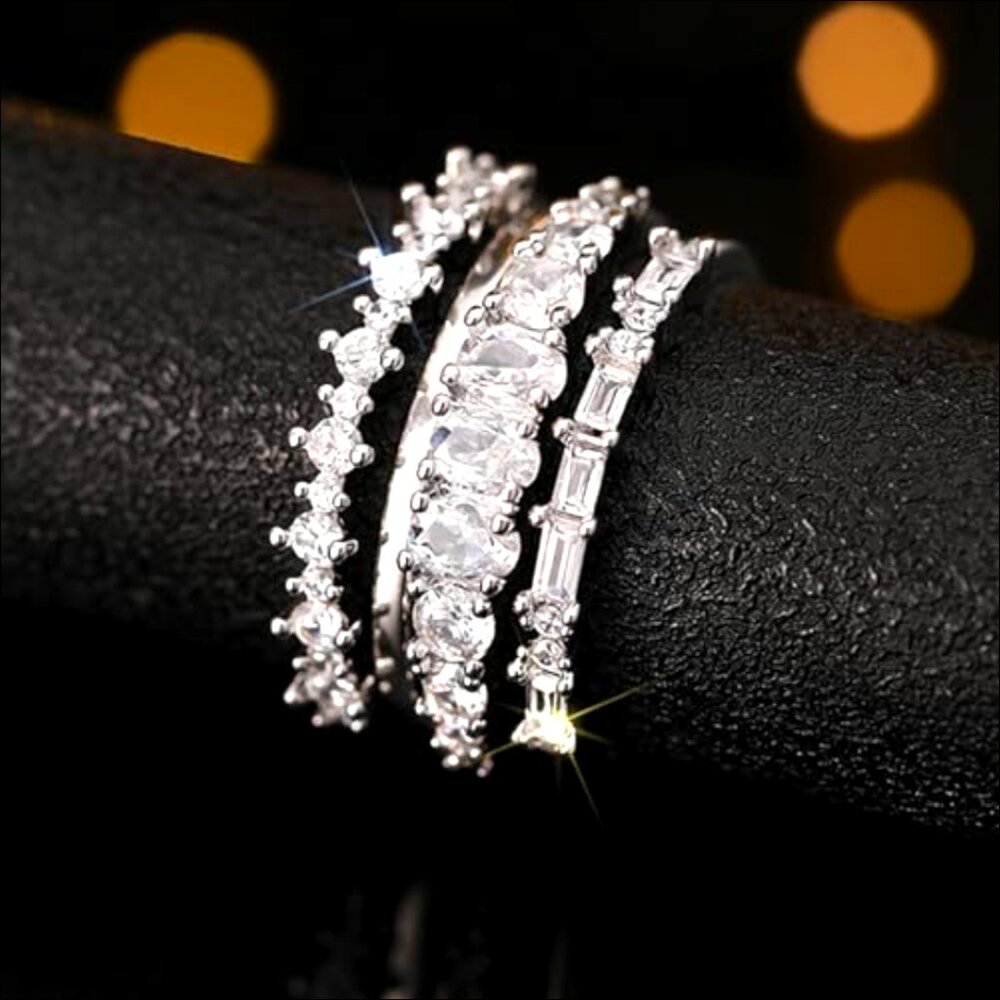 Alloy Silver Stackable Wedding Band Ring Set Size… - image 5